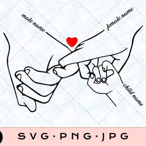 手をつなぐ SVG、父親、母親の小指の持ち方、子供が指を握る、ハート型、SVG、名前を追加