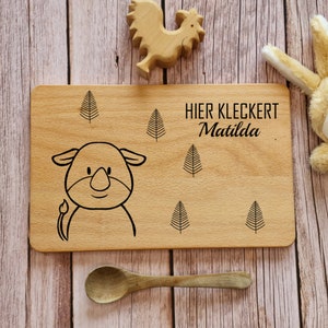Breakfast board rhino personalized, board personalized, baby gift, personalized gift child, wooden board personalized