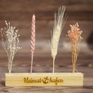 Elegante bar de flores "Heimathafen": decoración de madera con flores secas - 17 x 2 cm - incluye flores secas - postal o portafotos - regalo