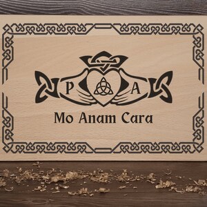 Personalized Claddagh Cutting Board with &#39;Mo Anam Cara&#39; Engraving and Personalized Initials- Love in the Kitchen
