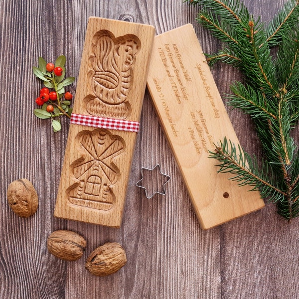 Moule à spéculoos fait main en bois de hêtre - accessoires de pâtisserie traditionnels pour biscuits et biscuits, tampon à biscuits