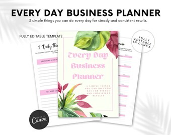 Pink Customizable Editable Minimalist Small Business Planner, Printable Canva Template, To Do List, Daily Weekly Monthly Planner,  Tracker
