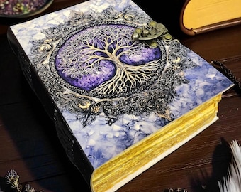Tree of Life Leather Grimoire, Vintage Spell Book, Witchcraft Journal