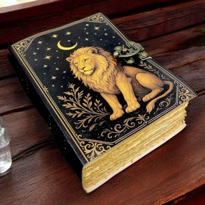 Lion 400 Page Large Grimoire Vintage leather journal, Leather Journal, Blank spell book of shadows witchcraft supplies, wiccan decor