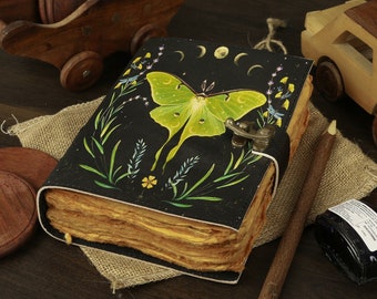 Blank Spell Book of Shadows Luna Moth Journal Witchcraft Supplies Moth Decor and Morpho Butterfly Print best gift for him her