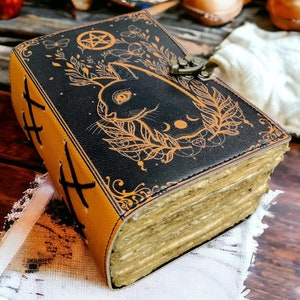 Celtic Cat Leather Grimoire: Vintage Spell Book of Shadows
