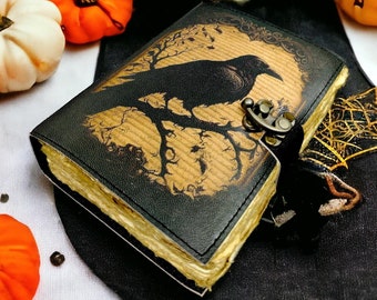 Raven Leather Journal: Deckle Edge Spellbook, Wiccan Diary