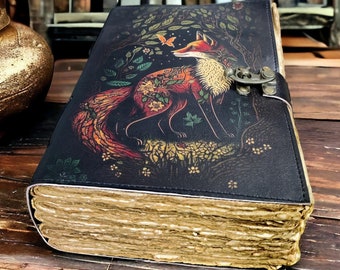 400 pagina&#39;s Fox handgemaakte vintage lederen dagboek, Grimoire Fat-dagboek Lege spreukenboek met schaduwen Celestial Christmas Gifts For Him Her