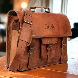 Personalized Leather Laptop Messenger Bag: Monogrammed Crossbody Briefcase