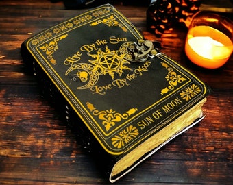 Triple Moon Goddess Leather Grimoire: Antique Deckle Edge Book of Shadows