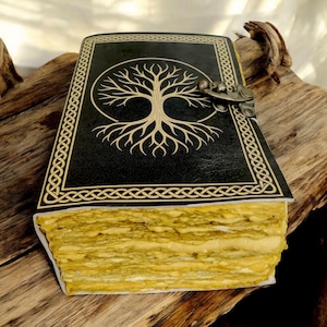 Tree of Life 400 Page Large Grimoire Vintage leather journal, Leather Journal, Blank spell book of shadows Celestial Gifts For Him Her