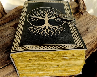 Diario grimorio de cuero del Árbol de la Vida: Libro de hechizos vintage de las sombras