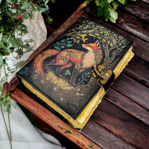 Diario in pelle di volpe, diario rustico vintage in pelle, libro delle ombre antico fatto a mano, carta con bordo frastagliato, album da disegno - regalo per uomini e donne