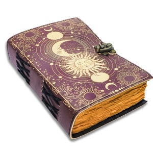 Sun & moon vintage leather journal • wiccan decor, spell book of shadows grimoire journal, journal for man women, sun moon gift