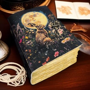 400 Page Large Easter Bunny Rabbit Vintage Handmade leather Journal, Grimoire Fat journal Blank spell book of shadows Christmas Gift Him Her