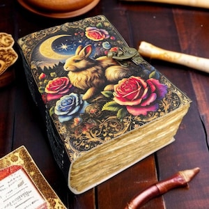 400 Page Large Easter Bunny Rabbit Vintage Handmade leather Journal, Grimoire Fat journal Blank spell book of shadows Christmas Gift Him Her
