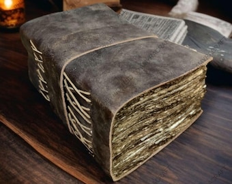 Vintage Leather Grimoire Journal: Blank Book of Shadows, Deckle Edge Paper