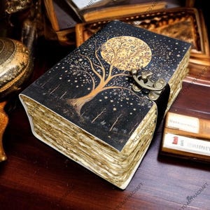 Großes 400-seitiges Grimoire, Baum des Lebens Lederjournal, Vintage-Lederjournal Leeres Zauberbuch der Schatten Himmlische Geschenke für ihn sie