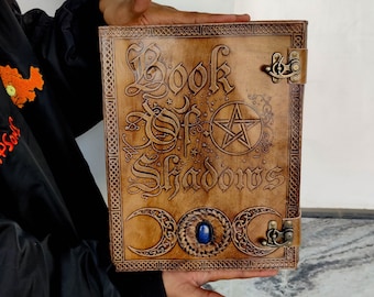 Large Leather Book of Shadows: Vintage Embossed Grimoire Journal