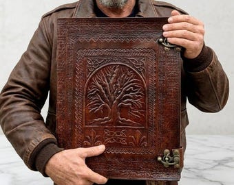 Hand Embossed Tree of Life Leather Journal: Vintage Spell Book, Sketching Diary