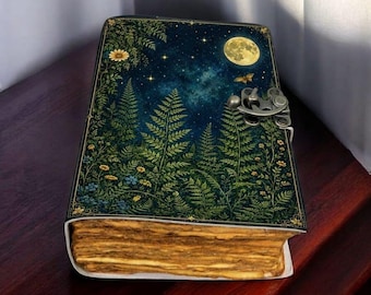 Celestial Ferns Leather Travel Journal – Handcrafted Vintage Diary for Adventures, Notes & Memories