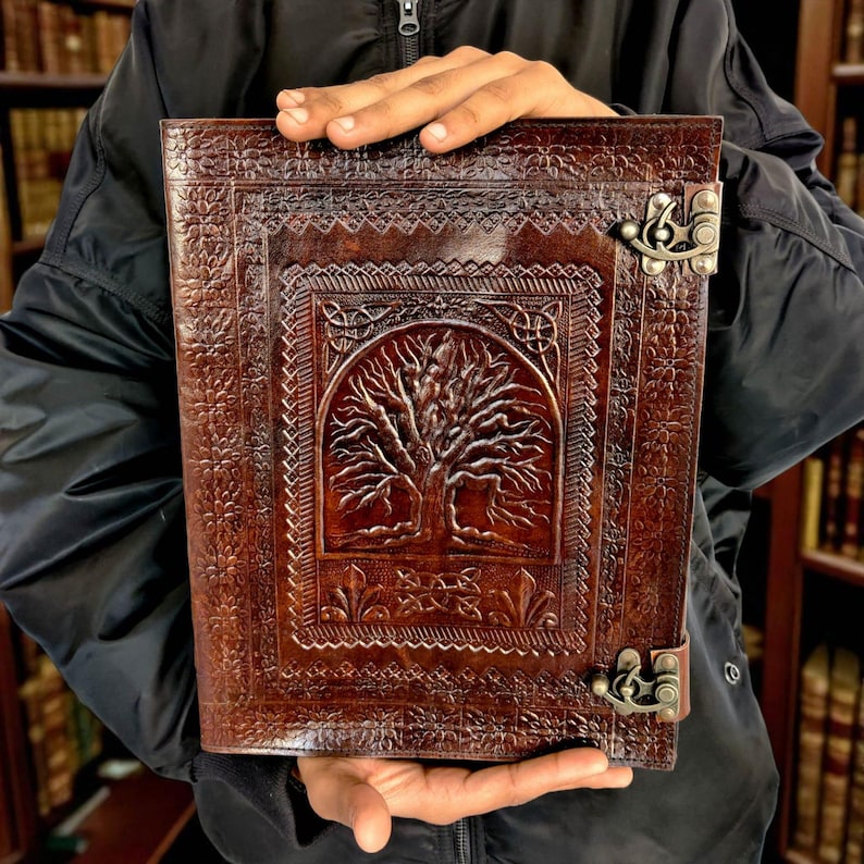 Hand Embossed Tree of Life Leather Journal: Vintage Spell Book ...