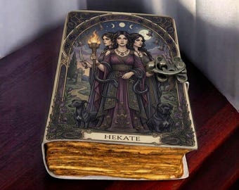 Hecate Handmade Leather Journal – Vintage Witchy Grimoire Diary with Clasp Lock
