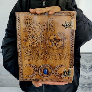 Handmade Leather Book of Shadows – Embossed Pentagram Wicca Journal, Gothic Grimoire image 14