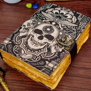 Vintage Leather Journal Skull Journal Blank Spell Book of Shadows Grimoire Journal Handmade Journal The Lovers Gifts for Him Her