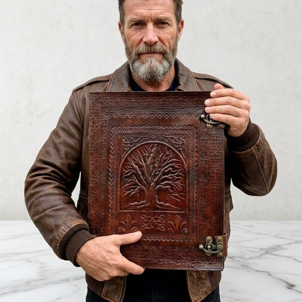 Hand Embossed Tree of Life Leather Journal: Vintage Spell Book ...