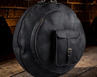 Handmade Genuine Leather Cymbal Bag – Heavy Duty Drum Carry Case with Backpack Straps