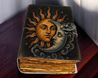 Handcrafted Leather Sun And Moon Writing Journal – Rustic Notebook for Artists, Writers, Students, Women