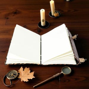Handmade Leather Book of Shadows – Embossed Pentagram Wicca Journal, Gothic Grimoire image 3