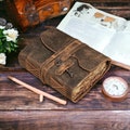 Vintage leather Journal with Key - Blank Spell Book of Shadows, Grimoire Journal, Travel Writing Notebook,  Antique Deckle Edge Paper, product logo
