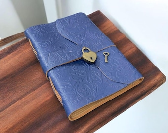 Cuaderno de diario de cuero artesanal con candado: cuaderno vintage con páginas rayadas o en blanco hechas a mano.
