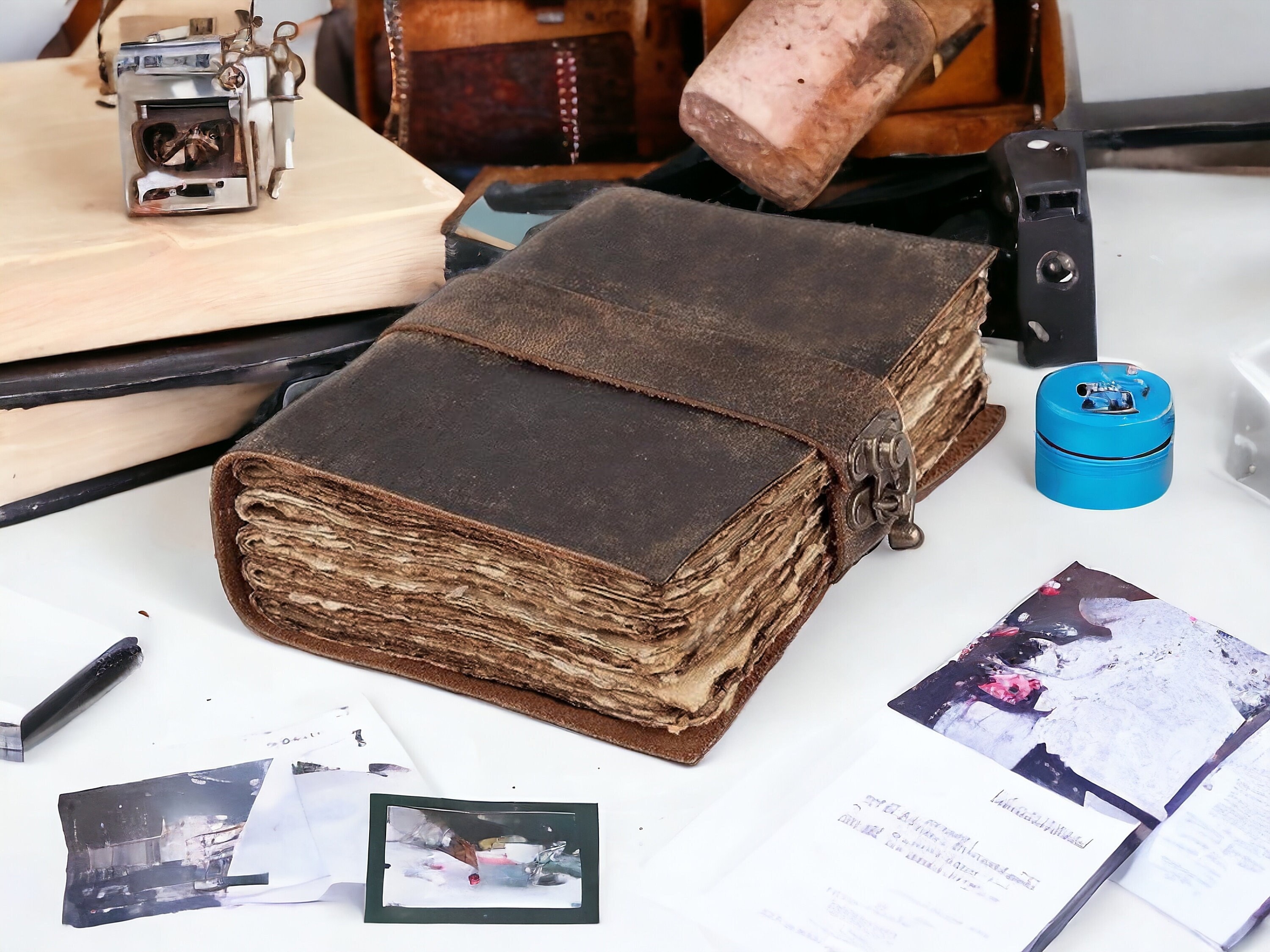 Vintage leather Journal - Blank spell Book of shadows, Grimoire Journal, Travel Writing Notebook,  Antique Deckle Edge Paper Lock Closure