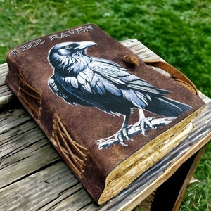 The Raven Vintage Leather Journal - Libro degli incantesimi vuoto delle ombre, diario Grimoire, quaderno di scrittura di viaggio, carta vecchia, regalo per uomini e donne