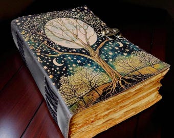 Grimorio de cuero del Árbol de la Vida, diario vintage, libro de hechizos