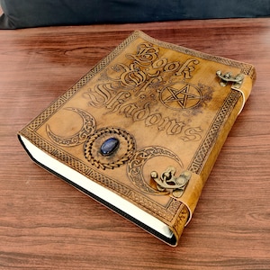 Handmade Leather Book of Shadows – Embossed Pentagram Wicca Journal, Gothic Grimoire image 11