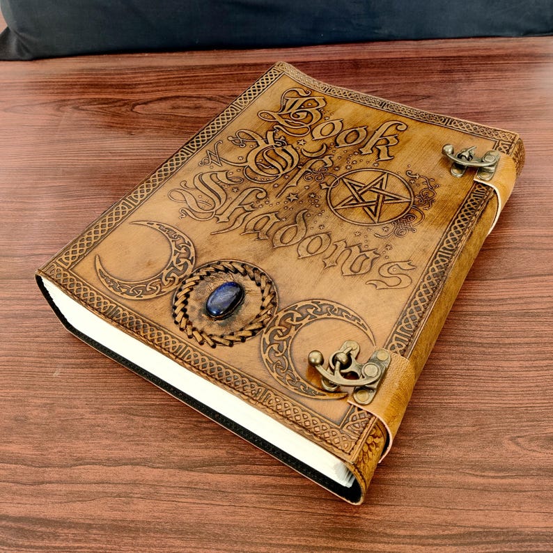 Handmade Leather Book of Shadows – Embossed Pentagram Wicca Journal, Gothic Grimoire image 11