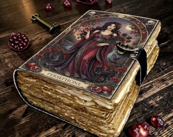 Persephone Leather Journal – Handmade Vintage Notebook, Deckle Edge Paper, Brass Clasp