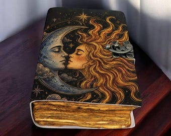 Sun and Moon Genuine Leather Sketchbook Journal – Handmade Notebook for Drawing, Writing & Planning