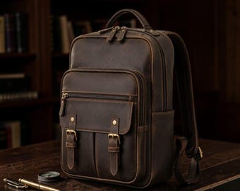 Handmade Full Grain Leather Backpack, Vintage Rucksack, Laptop Travel Bag