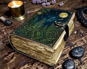 Celestial Ferns Leather Travel Journal – Handcrafted Vintage Diary for Adventures, Notes & Memories