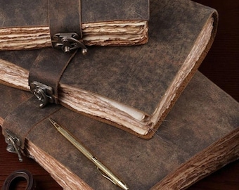 Leather Bound Grimoire Journal: Handmade Blank Book of Shadows