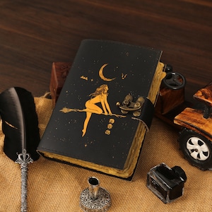Diario vintage in pelle Moon • Grimorio, carta con bordo frastagliato, diario grimorio del libro degli incantesimi delle ombre, diario per uomo e donna, Talisman Prints