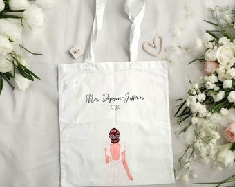 Personalised Bride Tote - Hen Party - Bridal Party Gift - Wedding Dress Bag - Bridal Shower Essential, Miss to Mrs Wedding Decor - Honeymoon