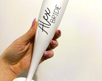 White Prosecco Personalised Flute for Bride to be | Hen Party | Bridal Party Gift | Bridesmaid Proposal