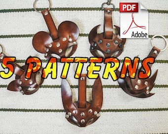 Set lädernyckelringsmönster PDF - läderhantverk PDF