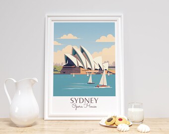 Impresión de descarga digital de la Ópera de Sídney, Puerto de Sídney, Australia Cartel de viaje de estilo vintage, Póster imprimible